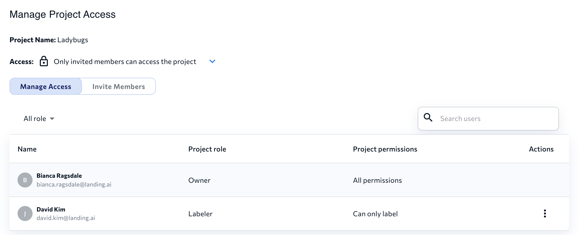 Access Project Login Manage Project Access - LandingAI